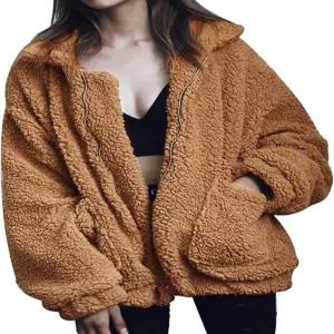 여성용 겨울 코트 덥수룩한 모피 재킷 퍼지 인조 전단 집업 오버사이즈 웜 샤켓 아웃웨어