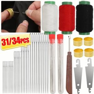 재봉 바늘 세트 큰 눈 실 포함 다양한 크기 의류 바느질 자수 십자 키트 가정용 DIY 수공구