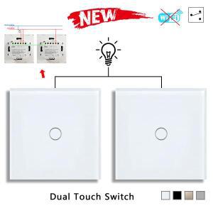 NYWP EU 86x86mm 1구 2방향 듀얼 터치 스위치 유리 패널 계단 침실 센서 크로스 WI-FI 불필요