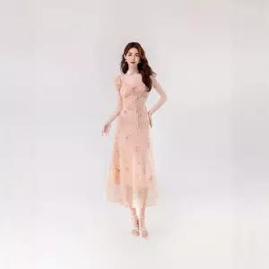 헐크 여성 여친 원피스 쉬폰 여름 슬림핏 프린트 바캉스룩 롱 KKE2