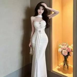 율랑팡 여친 원피스 롱 여름 동남아일자 드레스 생일 숄더 HO2