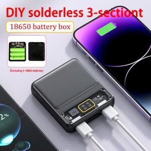 디지털 디스플레이가있는 휴대용 전원 은행 쉘 키트 3 섹션 18650 배터리 팩 용접 없음 DIY 투명 액세서리