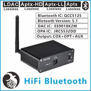HiFi 무손실 블루투스 오디오 수신기 변환기 어댑터 5.0 LDAC Aptx HD CSR8675 ES9018K2M 디코딩 동축 광학