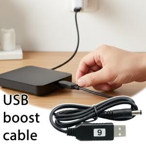 USB-DC 5V-9V-12V 부스트 컨버터 케이블 2.1x5.5mm 승압 전원 코드 WiFi 공유기  모뎀  팬  스피커  보조배