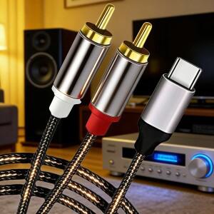 RCA 케이블 3.5mm 잭 타입 C to 2 Aux 오디오 남성 어댑터 스플리터 TV 박스 애플 호환 스피커 와이어 코드