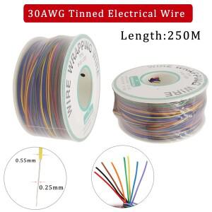 1롤 250M 멀티 컬러 30 AWG 래핑 와이어 OK 라인 주석 도금 단일 코어 PCB 솔더 케이블 브레드 보드 전자