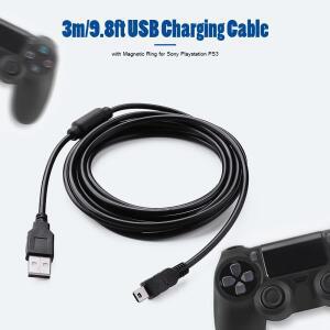 PS3 무선 컨트롤러용 3m B 충전 케이블 코드(자석 링 포함)