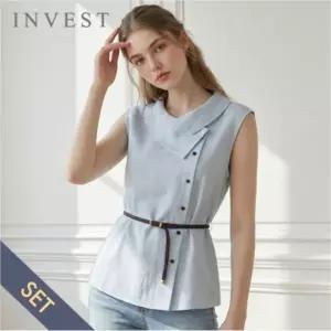 와이드 카라 린넨 블라우스+벨트 세트_IN6M3BL5641