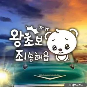 bns 곰돌이의왕초보죄송해욥 초보자동차스티커 화이트