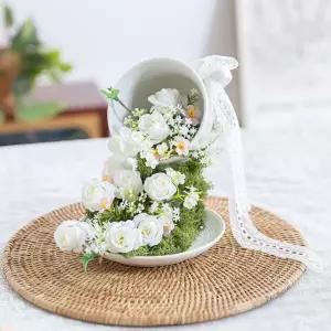 아트박스/플라워트리 장미 조화 화분 화이트 테이블 커피잔 set 20cm 장식