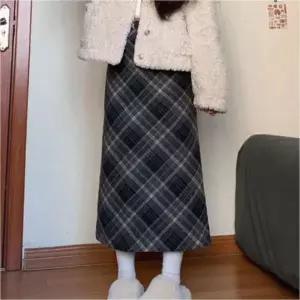 [하프클럽/]여성 A라인 체크패턴 롱스커트 밴딩 겨울치마 2색