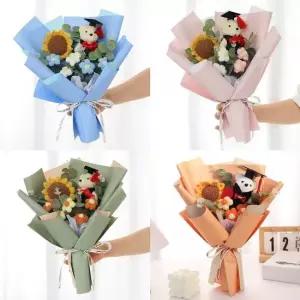 TBZ 미니베어 뜨개꽃 부케 조화 꽃다발 4color) 교복 학 뜨개꽃다발 뜨개소품 소품샵