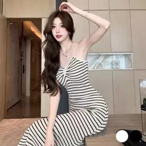 [하프클럽/]잔스트라이프 슬리브리스 스테디원피스룩