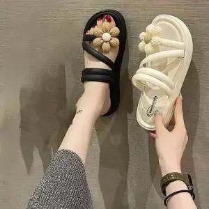 꽃송이 스트랩 여성 쿠션 슬리퍼 여름 러블리 신발 여자슬리퍼 예쁜슬리퍼 발편한슬리퍼