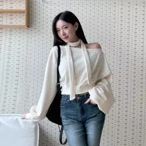 여성 벨벳 코듀로이 크롭 오프숄더 티셔츠 남방 골덴