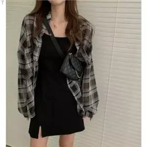친절한탄씨 bns 끈나시 원피스 체크셔츠 세트 DHH-B70 원피스 끈원피스 나시원피스 여름원피스
