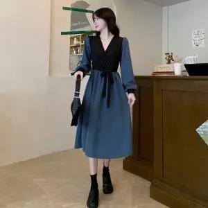 원피스 하객 허리조절 휴양지 롱 블루 바캉스 A라인