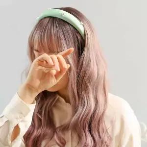 엔젤슈슈 새틴 진주 볼륨 헤어밴드 민트 머리띠