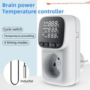디지털 온도 컨트롤러 소켓 조절기 EU  220V 타이머 스위치 포함 냉장고 양식업 용 가열 냉각