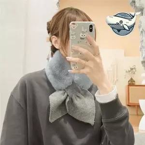부드러운 에코 밍크 퍼 숏 머플러 따뜻한 리본 니트목도리