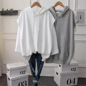 여성 데일리 후드 베스트 캐주얼 오버 핏 조끼 화이트