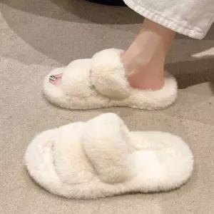 여자 패션 더블 스트랩 슬리퍼 털 퍼 실내화 코디 겨울슬리퍼근무신발 여자겨울패션샌들