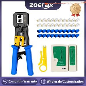 ZoeRax RJ45 Cat6/5e/5 압착 도구 키트(20PCS 패스 커넥터 및 커버 와이어 펀치 다운 케이블 테스터 포함)