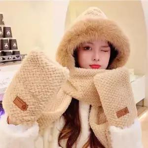 보아퍼 후드형 모자 목도리 장갑 보아털머플러