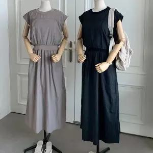 [하프클럽/]여자 고무줄 슬리브리스 나일론 롱원피스 세트