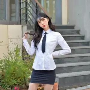 교복셔츠 교복몰 여성 둥근카라 교복 셔츠 파랑체크