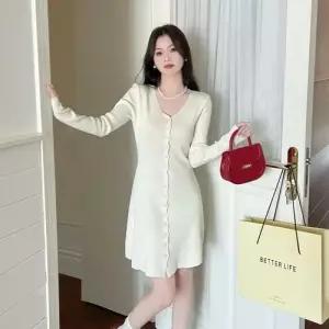 여사친 원피스 치마 미니 이너 브이넥 프렌치니트 A라인 긴팔 러블리 다올1