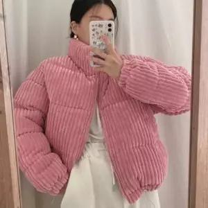 여성패딩 HSTORY 코듀로이 하이넥 숏패딩