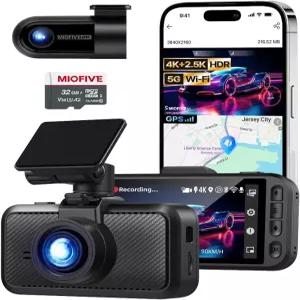 미오파이브 대시캠 전면 및 후면 듀얼 채널 - 4K UHD 2.5K 내장 GPS 5GHz WiFi 3.0 IPS 화면 HDR 야간 투시