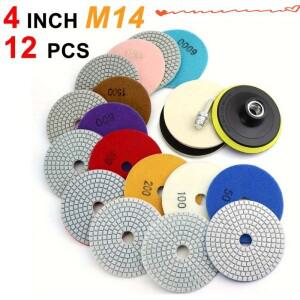 12개 4인치(100mm) 다이아몬드 연마 패드 키트 습식/건식 대리석 콘크리트 화강암용 5/8-11 백업 포함