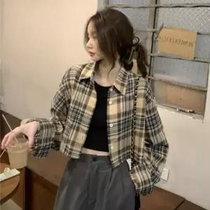 [하프클럽/]여자 격자 캐쥬얼 카라 탱크 그린 미색 셔츠
