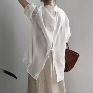 여사친 여름 백트임 원버튼 블라우스 거즈 나시 아우터 민소매 자외선 트렌디 차단 펄 상의 아이템 카디건