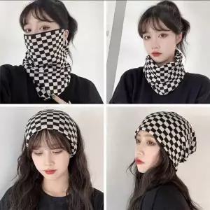 체크 방한 헤어밴드 겨울 멀티마스크 여성 넥워머 학교 에티켓
