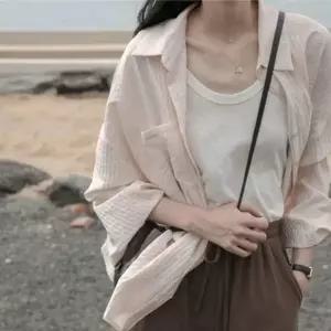 여자 여름 내츄럴 소매 스트링 루즈핏 자켓 블라우스_5