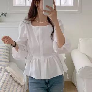 여자 봄하객룩 페플럼 리본타이 스퀘어 분홍 블라우스_5