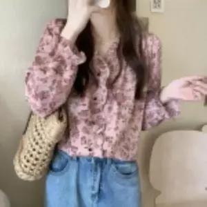 여자 플라워 노카라 프릴 쉬폰 대학생 긴팔 블라우스_5