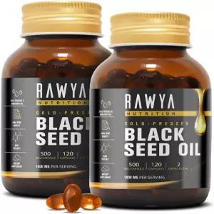 RAWYA 블랙 씨드 오일 2팩 - 각 120개의 소프트젤 캡슐 콜드 프레스 니겔라 사티바 500mg