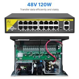 Hiseeu 48V 8/16 포트 POE 스위치 이더넷 10/100Mbps IEEE 802.3 af/at IP 카메라/CCTV 보안 시스템/무선