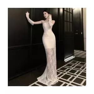 여성 러블리 스커트 플리츠 여름 프렌치 레이스 나시 가운 약혼 파티 드레스 머메이드 롱 다올2