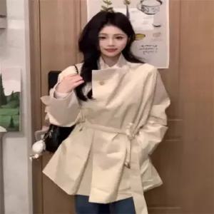 하프 봄 빈티지 원 트렌치 케이프 코트 여성패션 슬림핏 체크 DL1