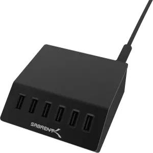 SABRENT 프리미엄 60와트 12암페어 6포트 알루미늄 패밀리 사이즈 데스크탑 USB 급속 충전기. UL 인증 자동