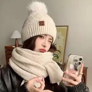 후드목도리 귀여운 방울방울 니트 퓨어 보온 기모비니 목도리세트
