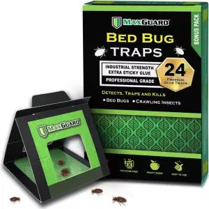 MaxGuard 침대 벌레 트랩 24개 무독성 탐지 거미 귀뚜라미 바퀴벌레 개미와 같은 기어다니는 곤충을 포획