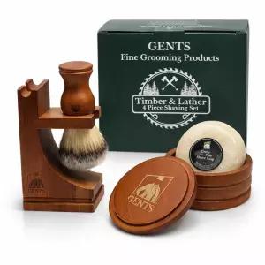 G.B.S GENTS 면도 브러시 나무 스탠드 및 직경 3.5인치 비누 볼이 포함된 남성용 클래식 세트