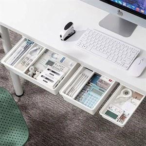 1pc 흰색 SelfAdhesive 스토리지 서랍 상자 메이크업 연필 트레이 책상 책상 스탠드 아래 자체 접착 서랍 보관 상자