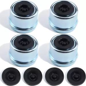 iBroPrat 4PCS 1.98 트레일러 허브 캡 액슬 베어링 더스트 컵 그리스 커버 8개의 고무 플러그 볼트 메탈 휠